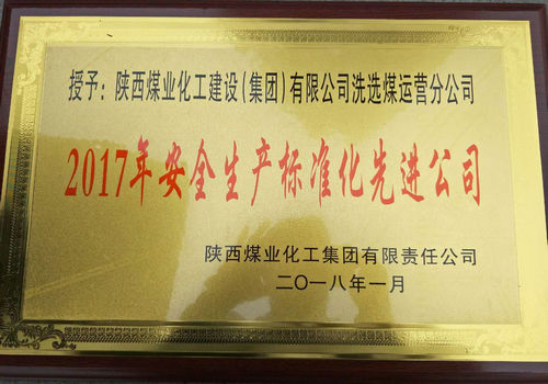 洗選煤運營公司榮獲陜煤集團安全生產(chǎn)標準化先進公司稱號